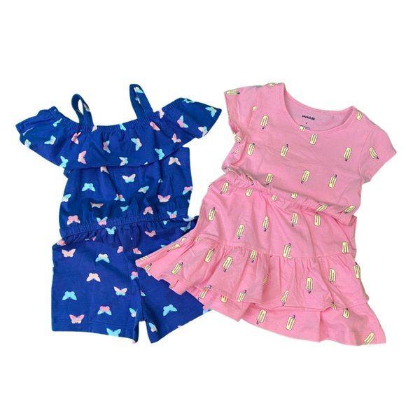 Pekkle Girls 2-Piece Dress & Romper Set | Ice Cream & Butterfly Prints - Picture 1 of 3